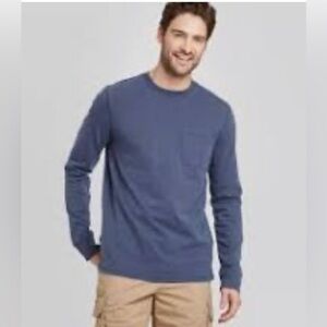 Goodfellow & Co Men's Regular Fit Long Sleeve Pocket Jersey Blue T-Shirt - S